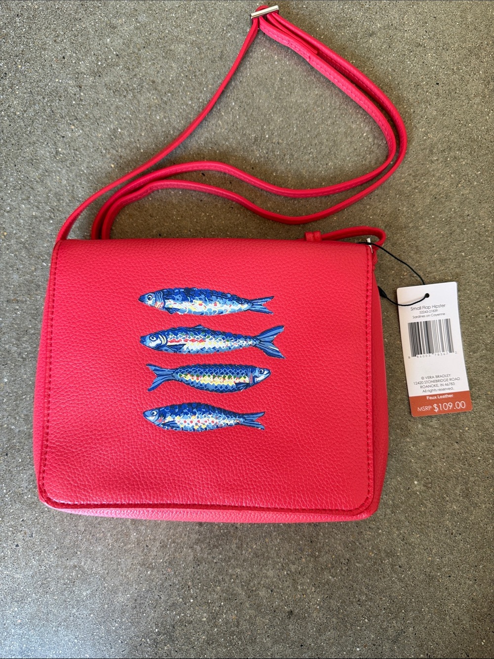 Vera Bradley Red Crossbody with Blue Fish Applique